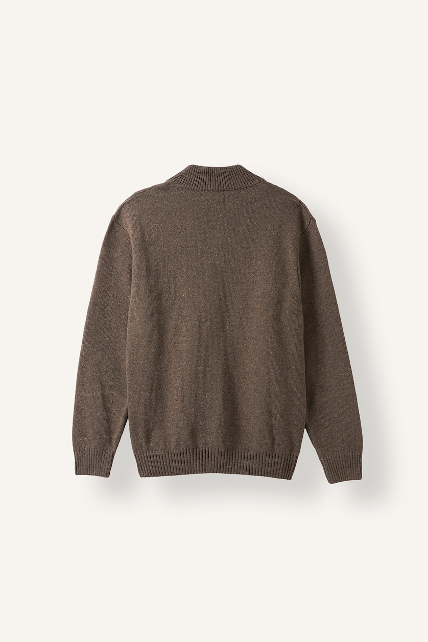 رجال بني فاتح Standard Fit Stand Collar Basic Knit Cardigan