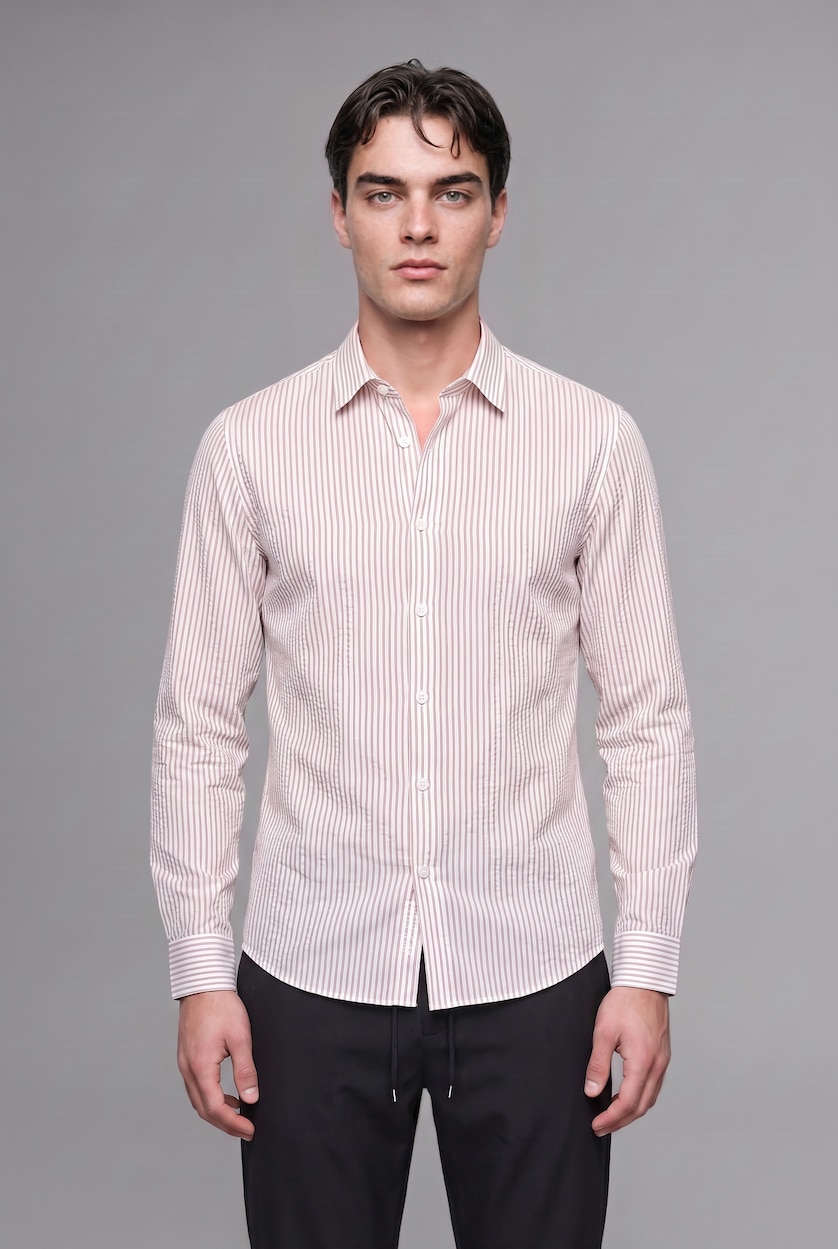 MAN Grey Modern Fit Polo Collar Cotton Striped Shirt