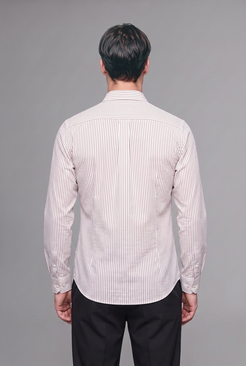 MAN Grey Modern Fit Polo Collar Cotton Striped Shirt
