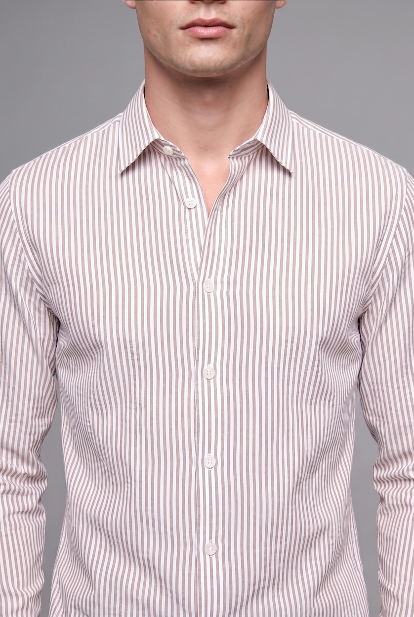 MAN Grey Modern Fit Polo Collar Cotton Striped Shirt