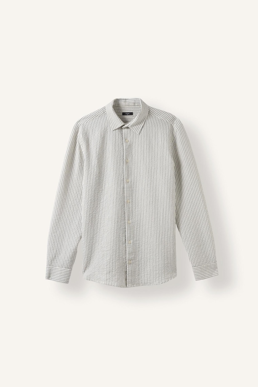 MAN Grey Modern Fit Polo Collar Cotton Striped Shirt