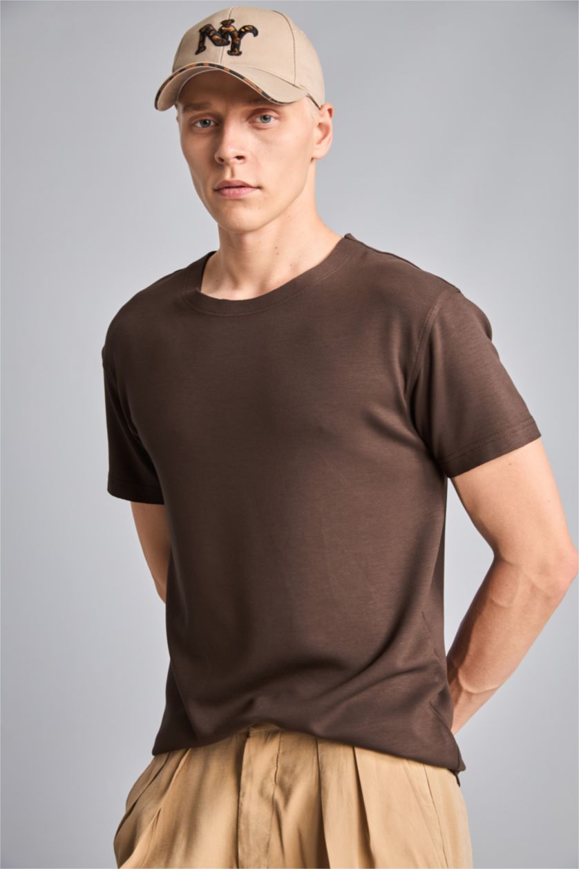 Erkek Kahve Boxy Fit Kısa Kollu Basic Tişört