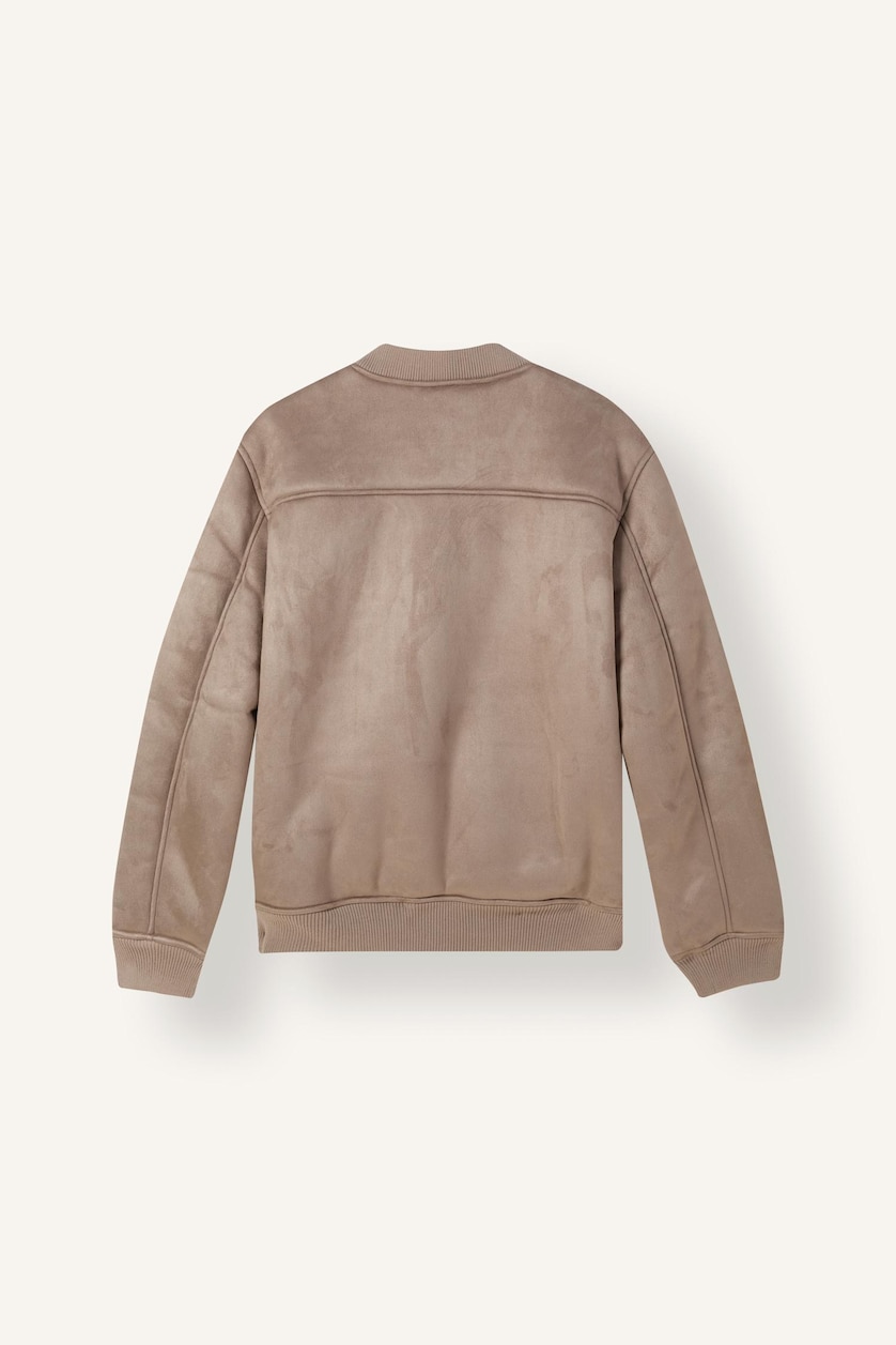 Man Beige Zipper Bomber Collar Puffer Jacket