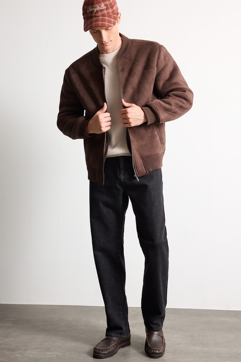 Men Kahve Zipper Bomber Collar Puffer Jacket