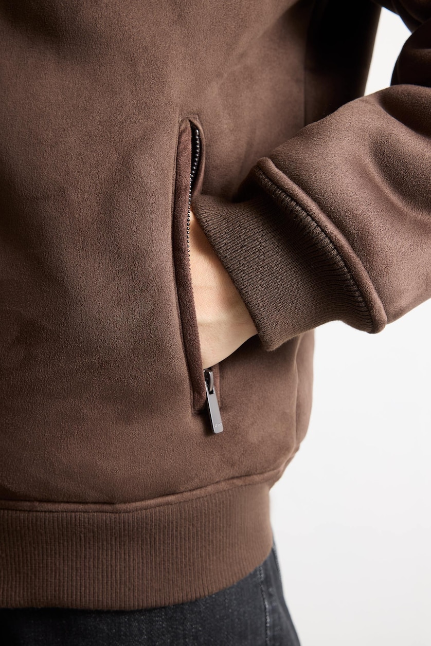 Men Kahve Zipper Bomber Collar Puffer Jacket
