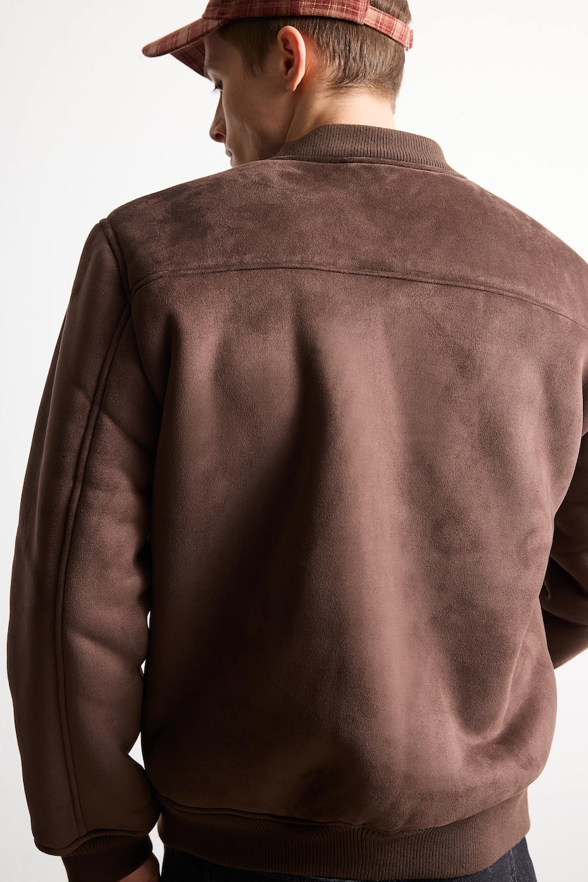 Men Kahve Zipper Bomber Collar Puffer Jacket