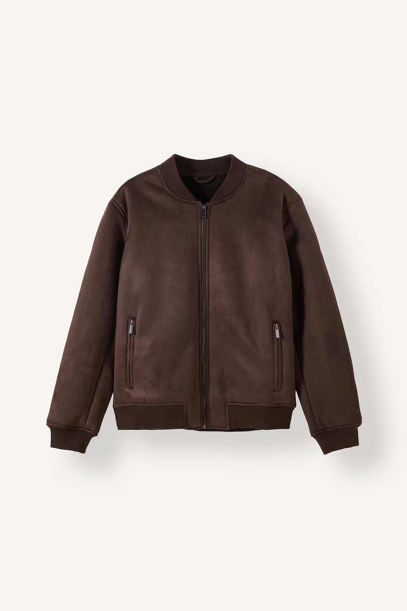 Men Kahve Zipper Bomber Collar Puffer Jacket