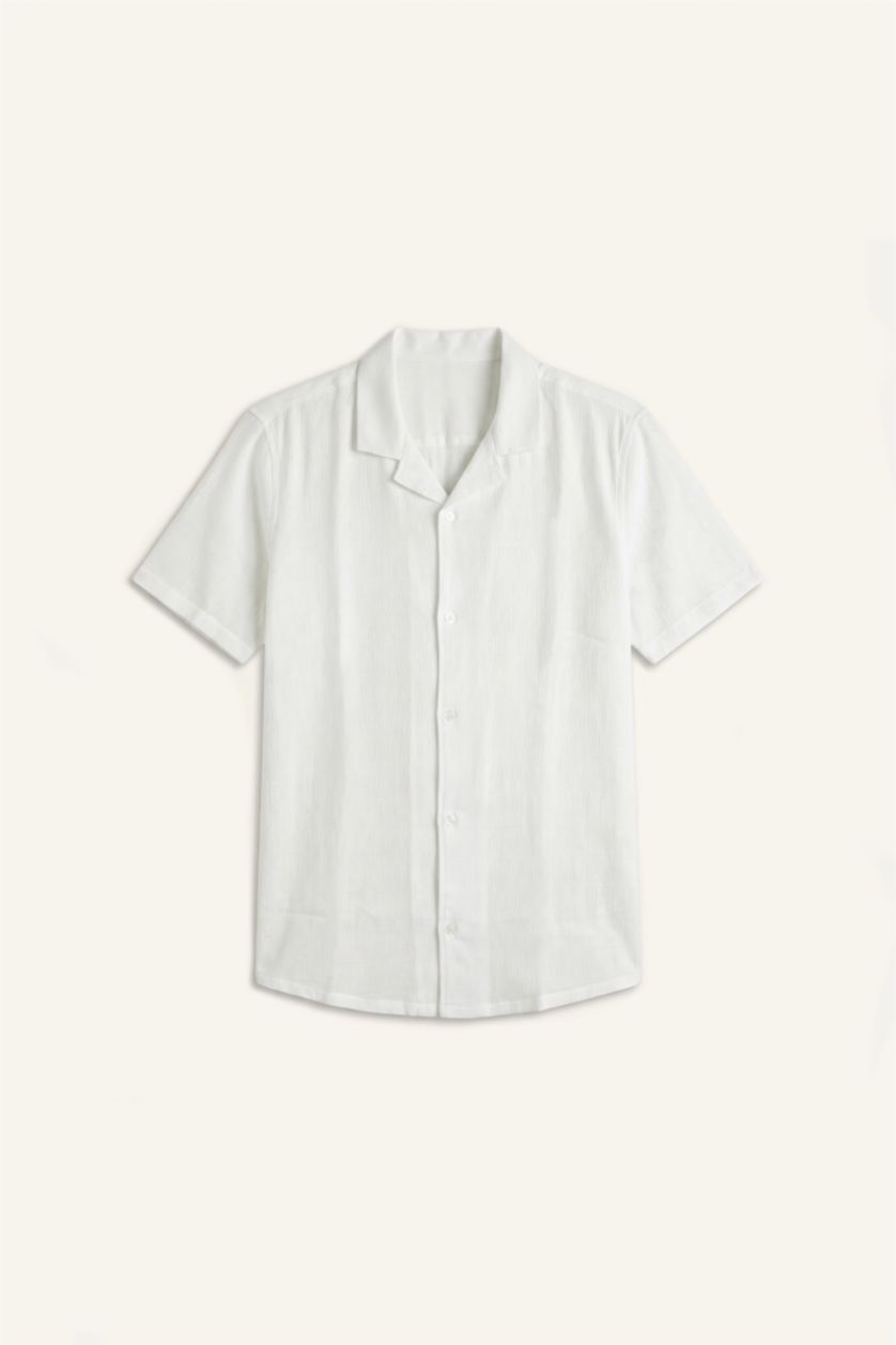Man Ecru Modern Fit Cotton Short Sleeve Shirt