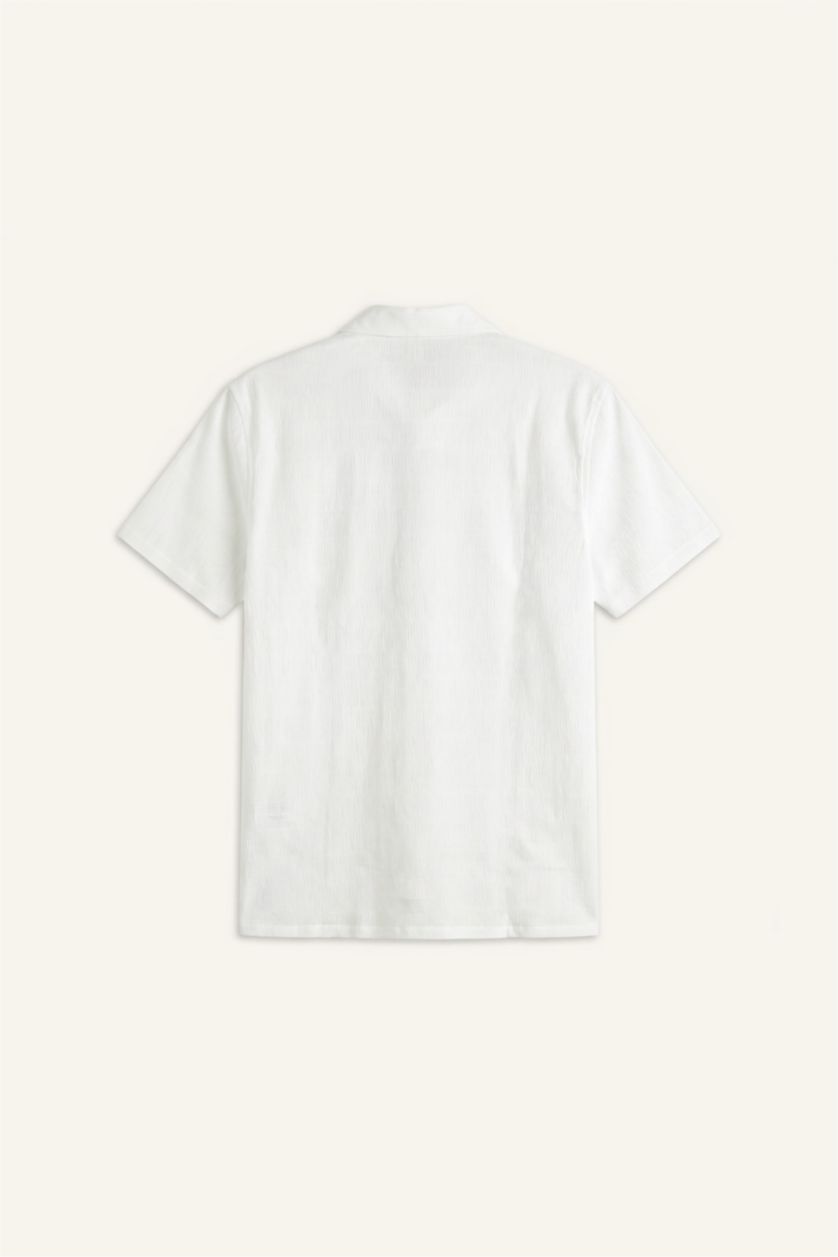 Man Ecru Modern Fit Cotton Short Sleeve Shirt