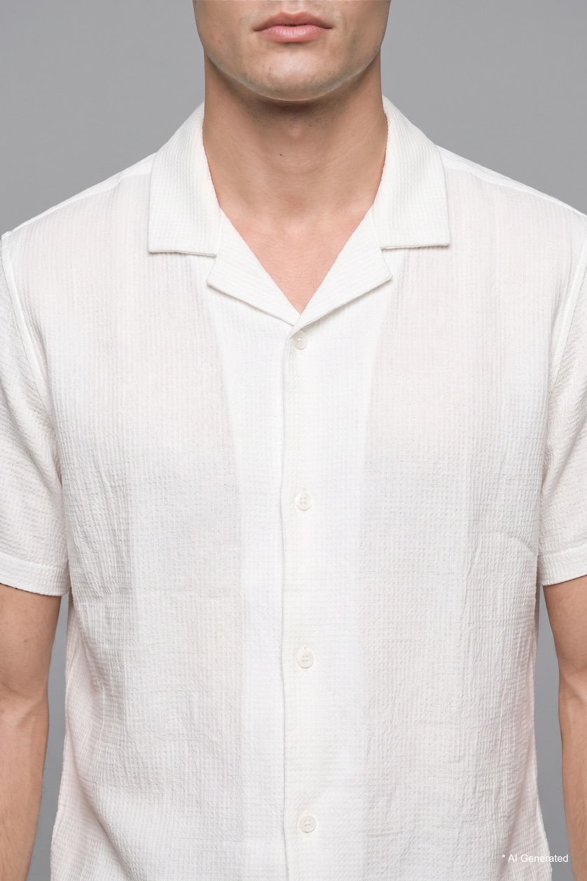 Men Ecru Modern Fit Cotton Short Sleeve Shirt