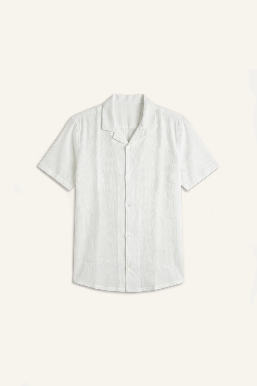 Men Ecru Modern Fit Cotton Short Sleeve Shirt
