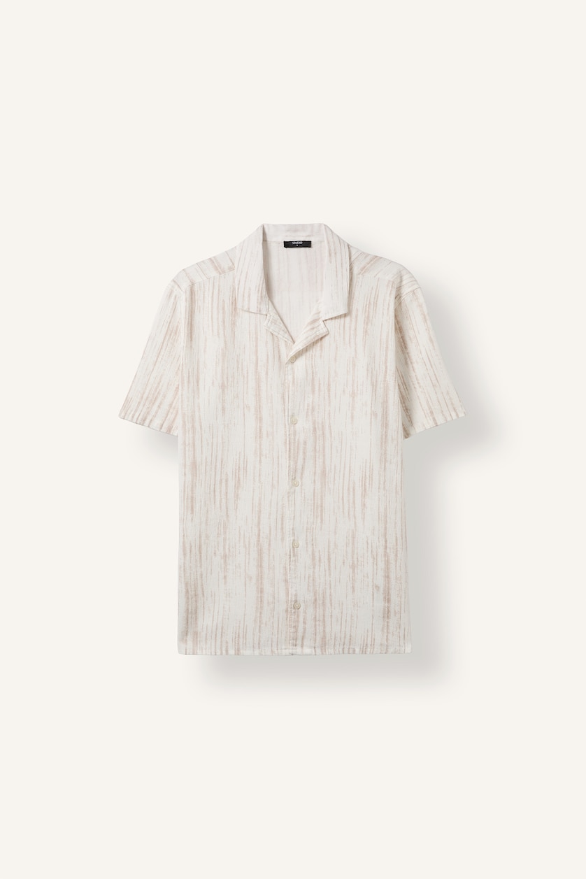 Men Ecru Modern Fit Cotton Short Sleeve Shirt