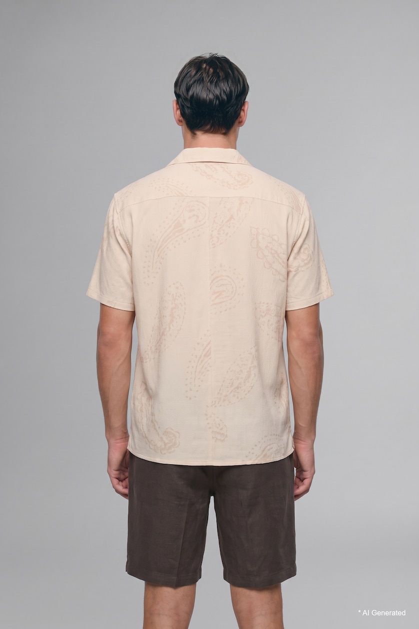 رجال بيج فاتح Modern Fit Cotton Short Sleeve Shirt