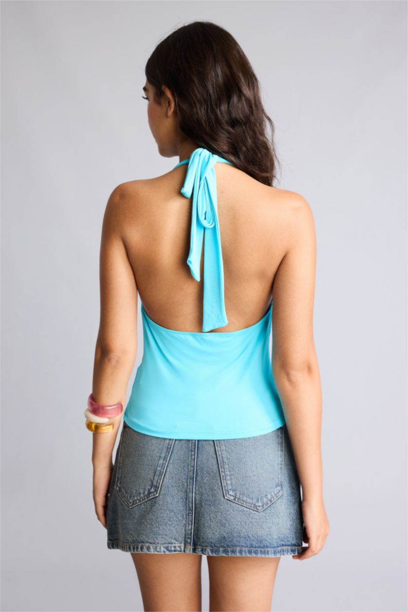 Women Blue Slim Fit V-Neck Tank Top