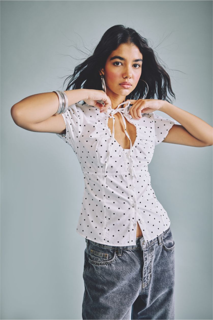 WOMAN White Slim Fit Poplin Short Sleeve Shirt
