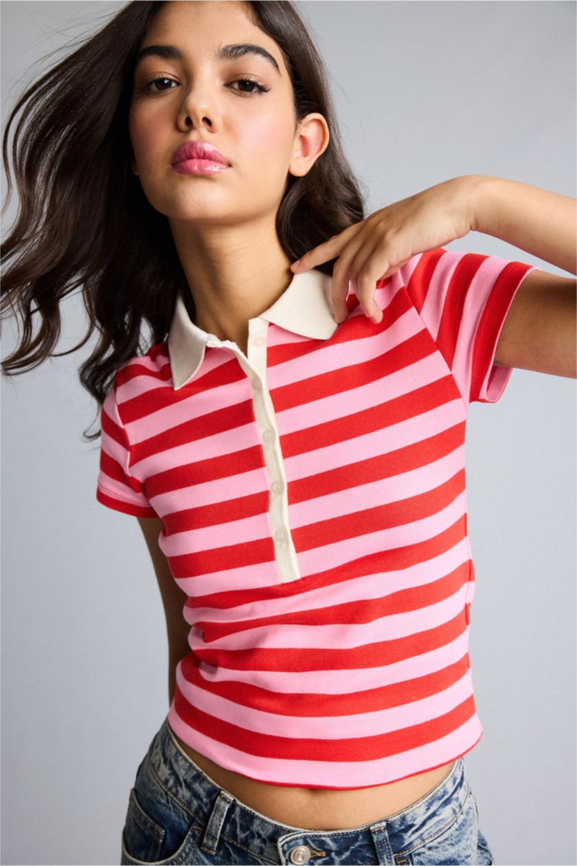 Women Light Pink Slim Fit Ribana Short Sleeve T-Shirt