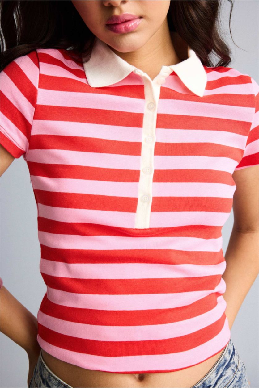Women Light Pink Slim Fit Ribana Short Sleeve T-Shirt