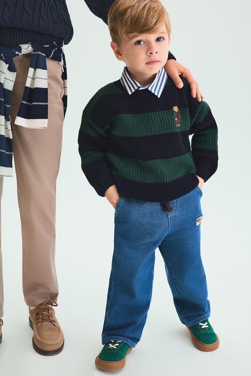 BÉBÉ GARÇON Vert Foncé Pull en tricot rayé oversize avec broderie ourson pour bébé garçon