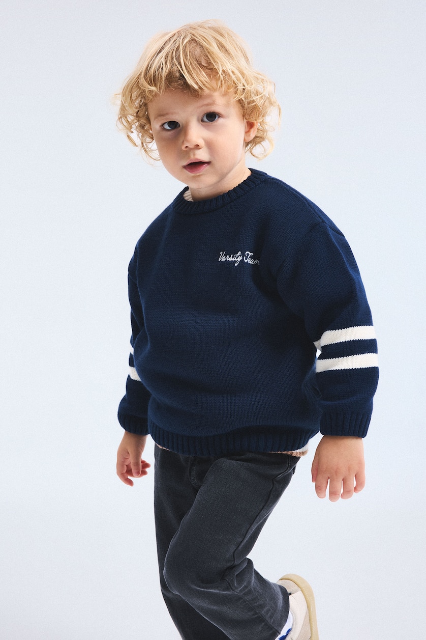 BÉBÉ GARÇON Marin Pull en tricot oversize brodé avec détail bandes pour bébé garçon