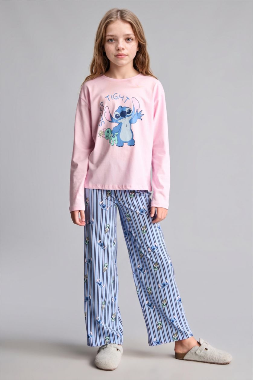 Young Girls - Teen Girls Light Pink 2 piece Regular Fit Lilo & Stitch Licensed Knitted Pyjamas