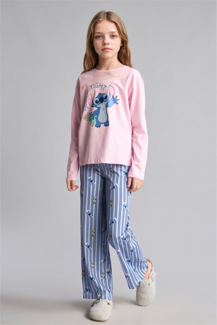 Young Girls - Teen Girls Light Pink 2 piece Regular Fit Lilo & Stitch Licensed Knitted Pyjamas