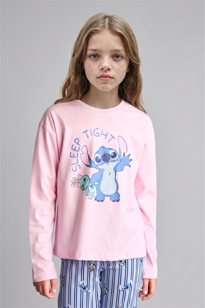 Young Girls - Teen Girls Light Pink 2 piece Regular Fit Lilo & Stitch Licensed Knitted Pyjamas