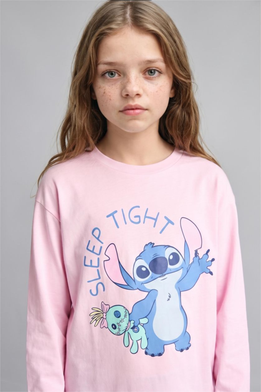 Young Girls - Teen Girls Light Pink 2 piece Regular Fit Lilo & Stitch Licensed Knitted Pyjamas