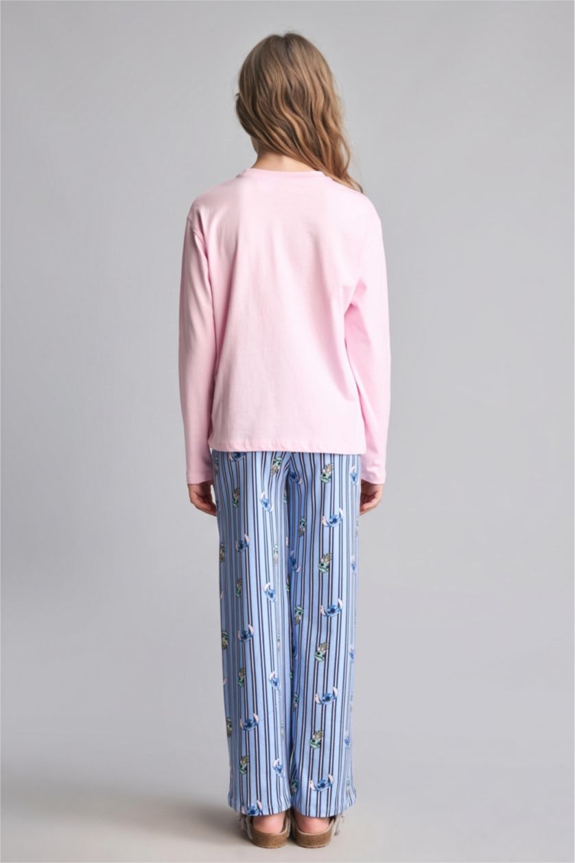 Young Girls - Teen Girls Light Pink 2 piece Regular Fit Lilo & Stitch Licensed Knitted Pyjamas