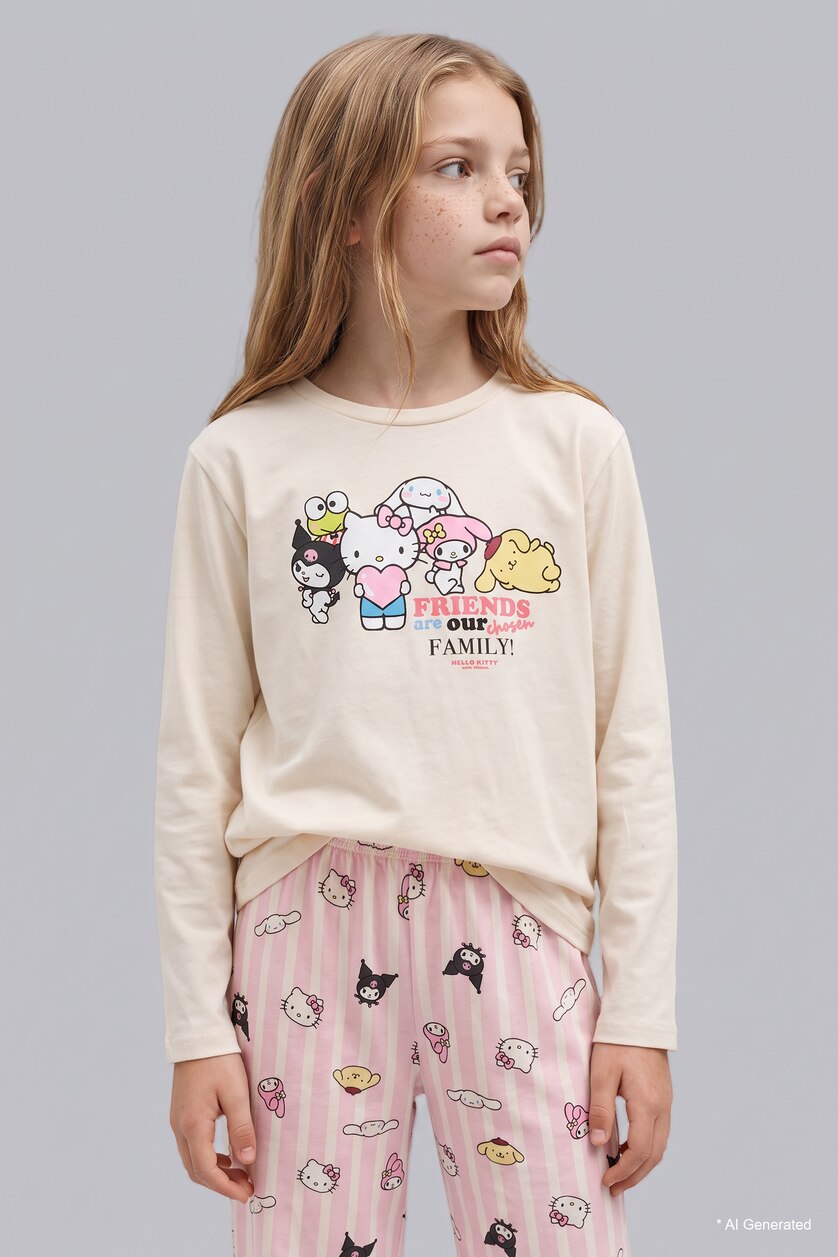 Young Girls - Teen Girls Ecru Girl Hello Kitty 2 Piece Pyjama Set