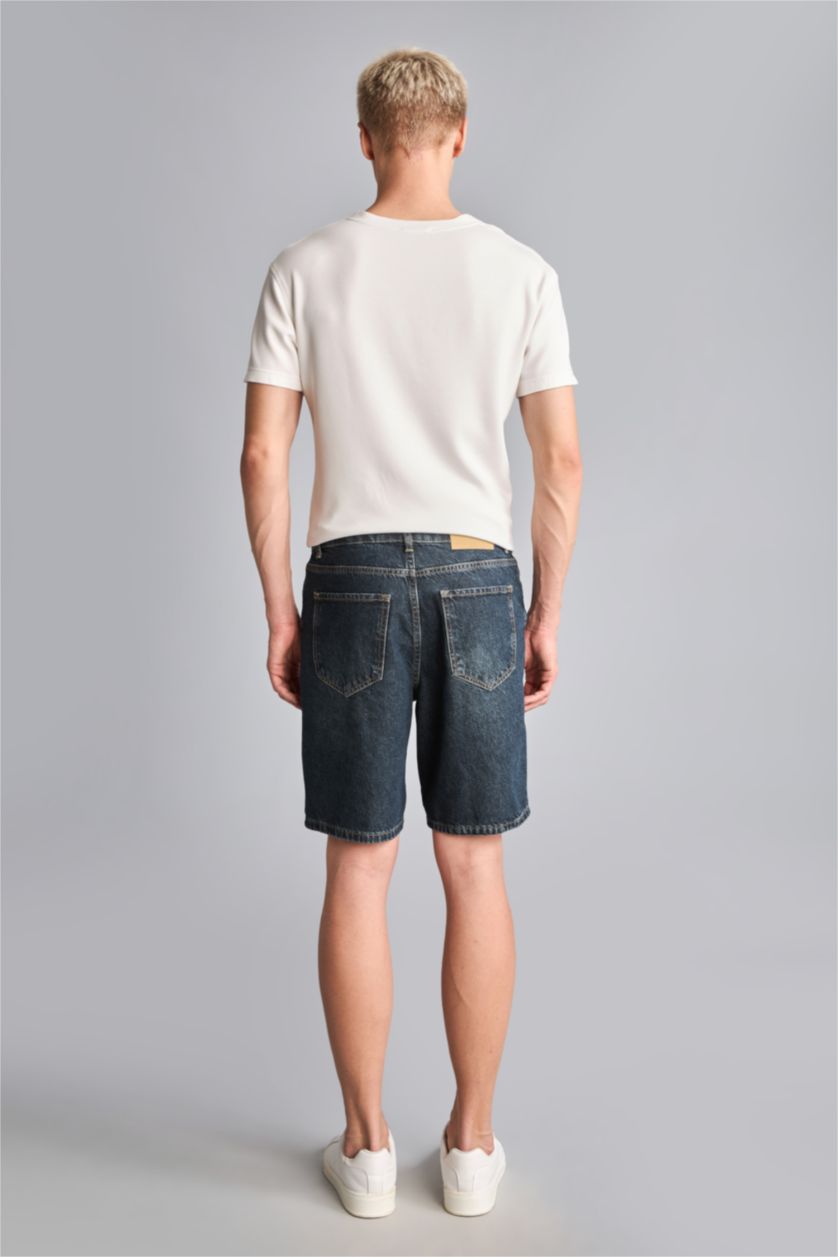 Erkek Koyu Mavi Straıght Fit Jean Bermuda Şort