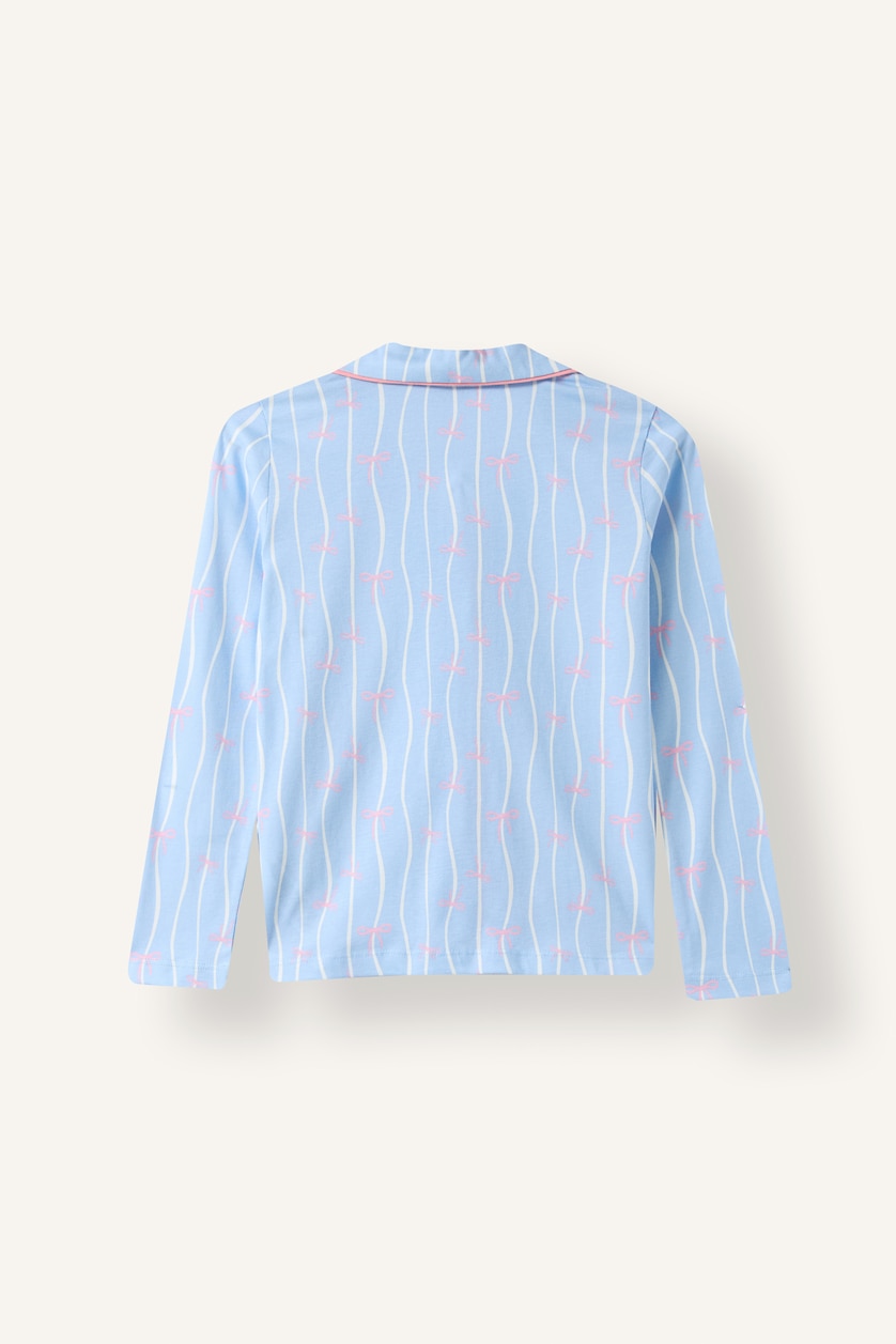 Kız Çocuk - Genç Kız Açık Mavi 2'li Pijama Takımı Desenli Biyeli Kız Çocuk