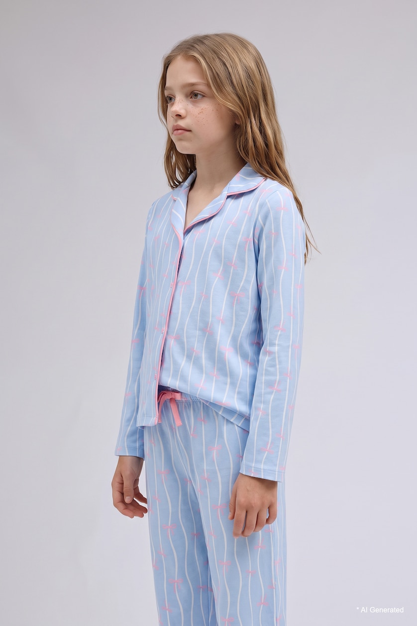 Young Girls - Teen Girls Light Blue 2 piece Regular Fit Knitted Pyjamas