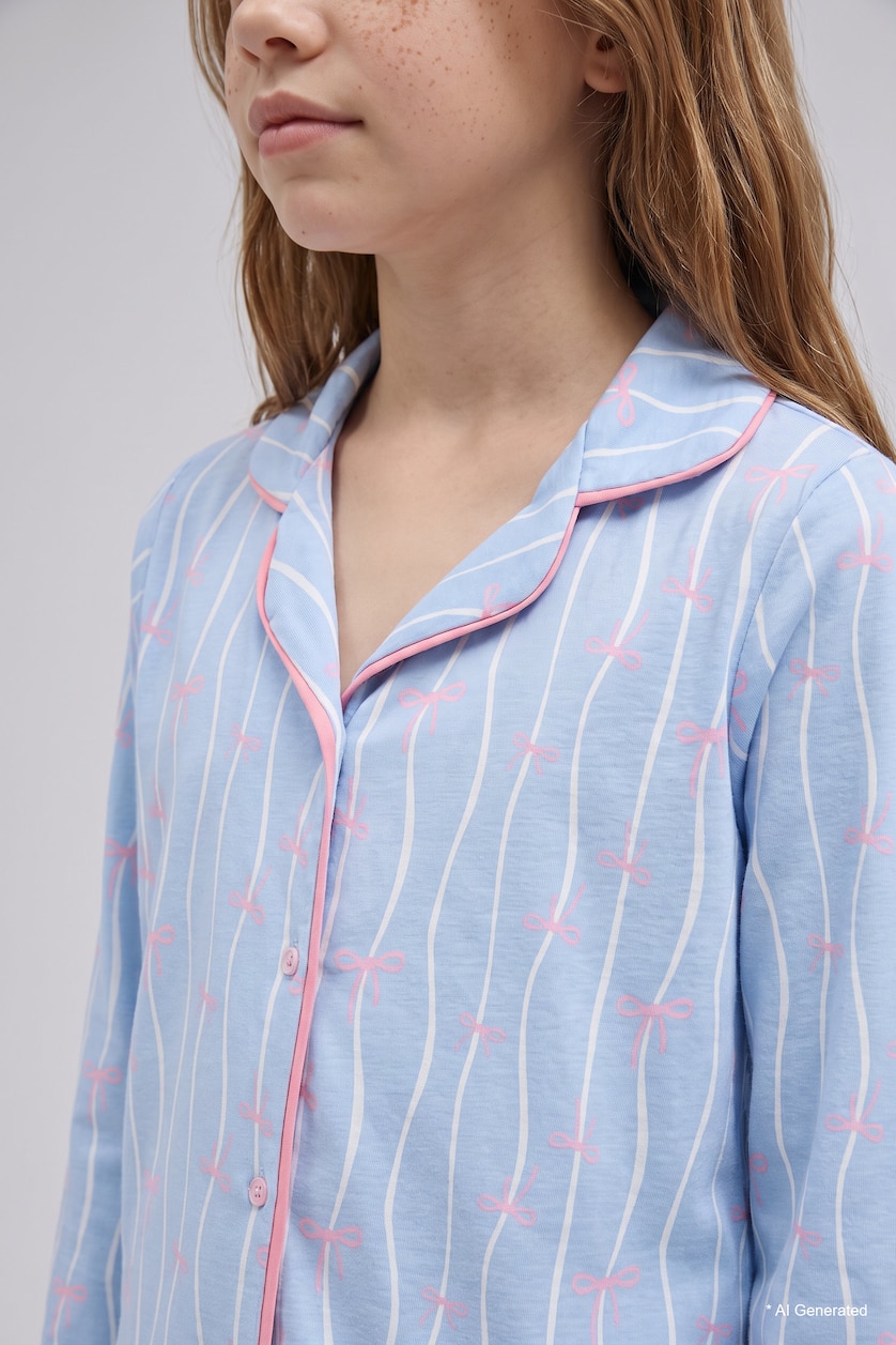 Young Girls - Teen Girls Light Blue 2 piece Regular Fit Knitted Pyjamas