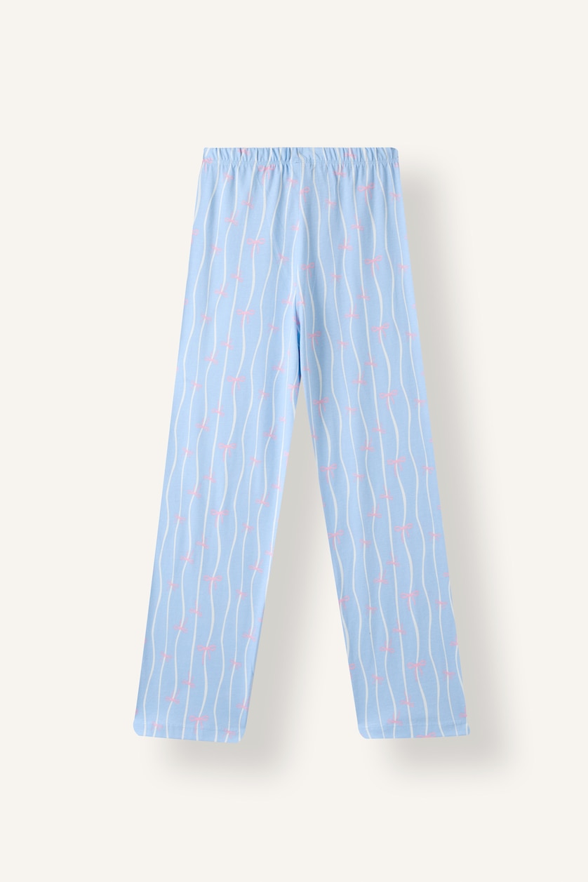 Kız Çocuk - Genç Kız Açık Mavi 2'li Pijama Takımı Desenli Biyeli Kız Çocuk