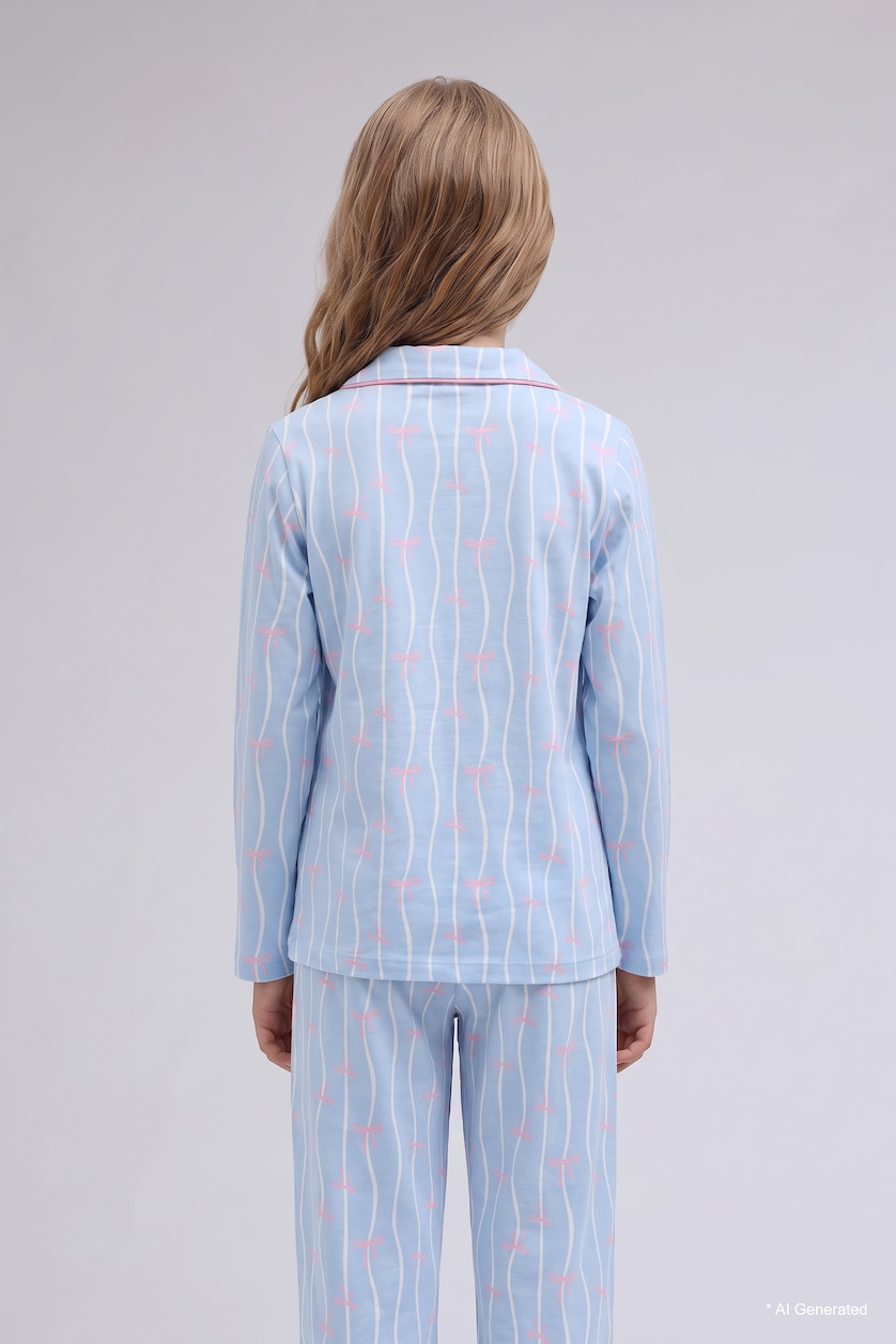 Young Girls - Teen Girls Light Blue 2 piece Regular Fit Knitted Pyjamas