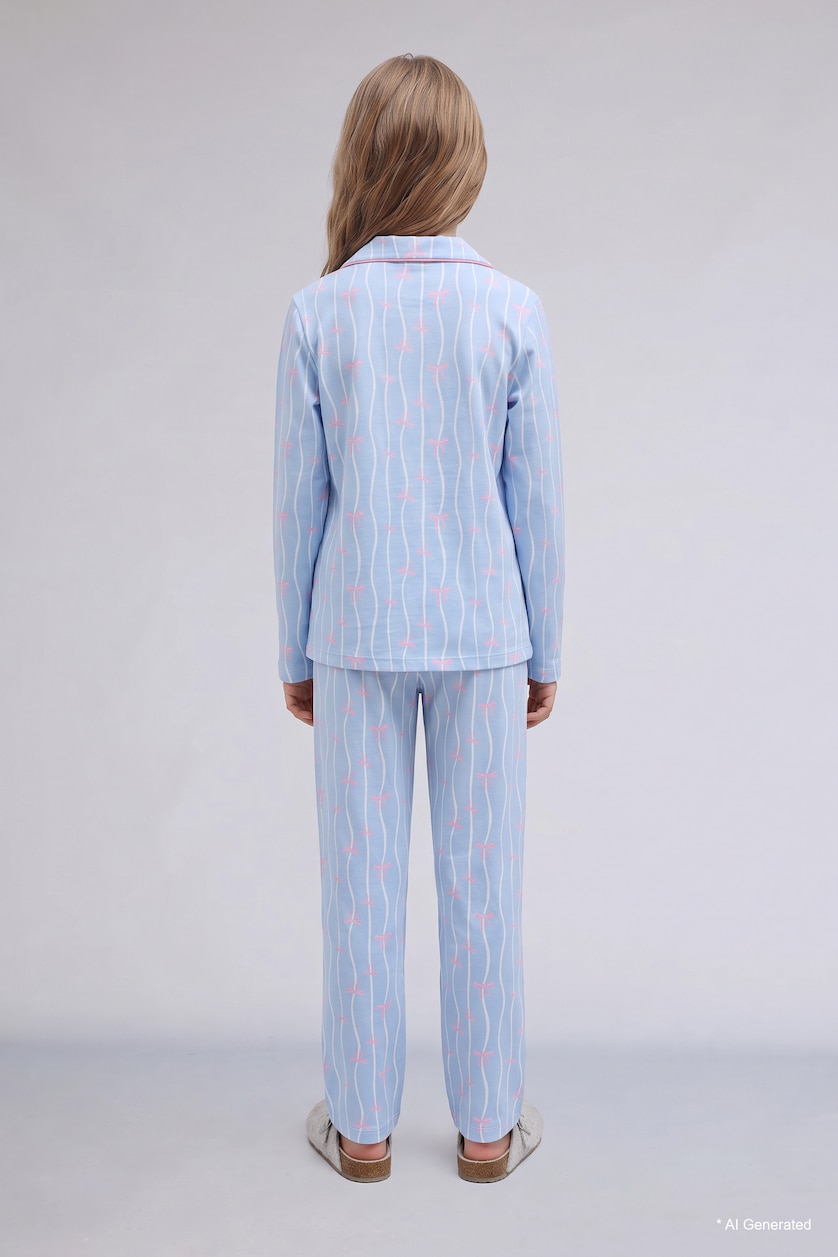 Young Girls - Teen Girls Light Blue 2 piece Regular Fit Knitted Pyjamas