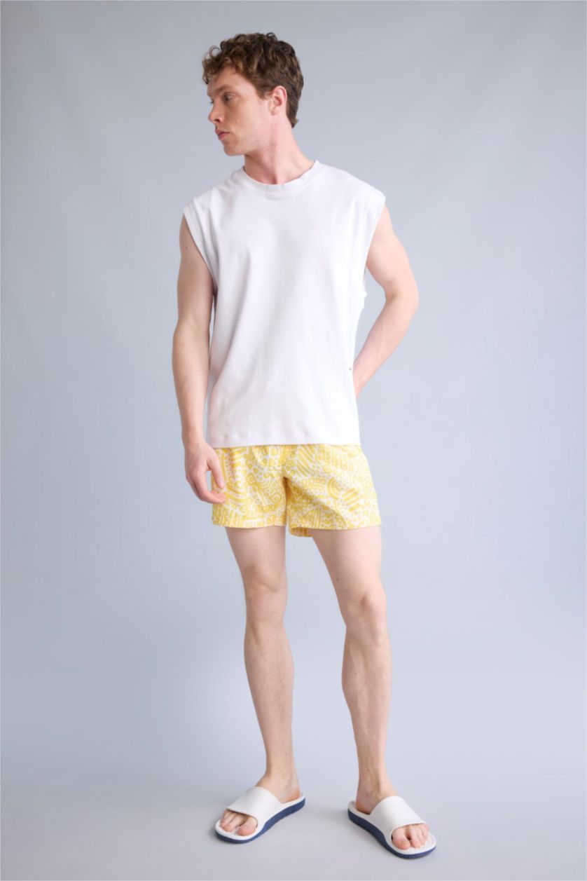 Man Yellow Patterned Yellow Swim Shorts
