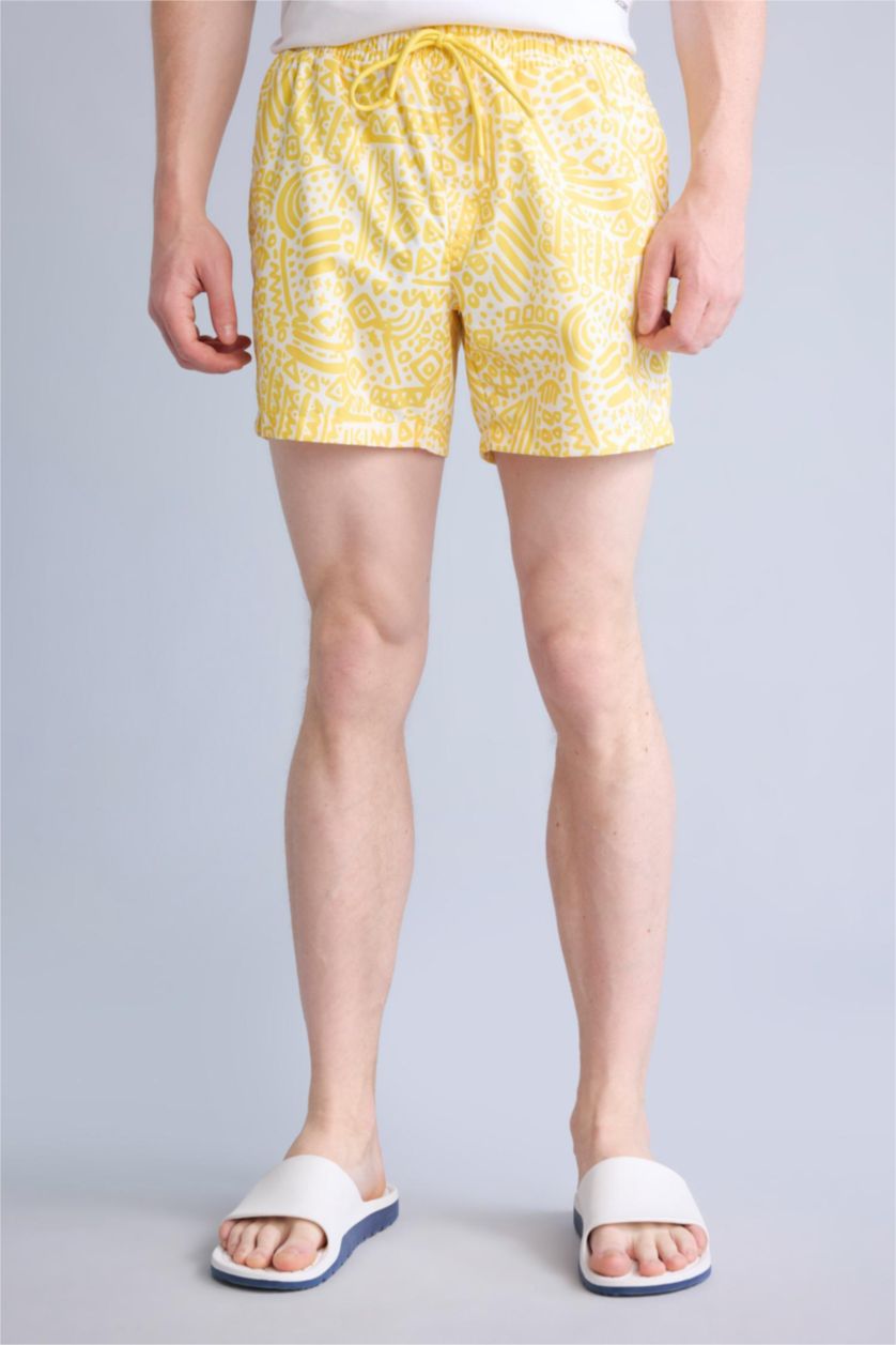 Man Yellow Patterned Yellow Swim Shorts