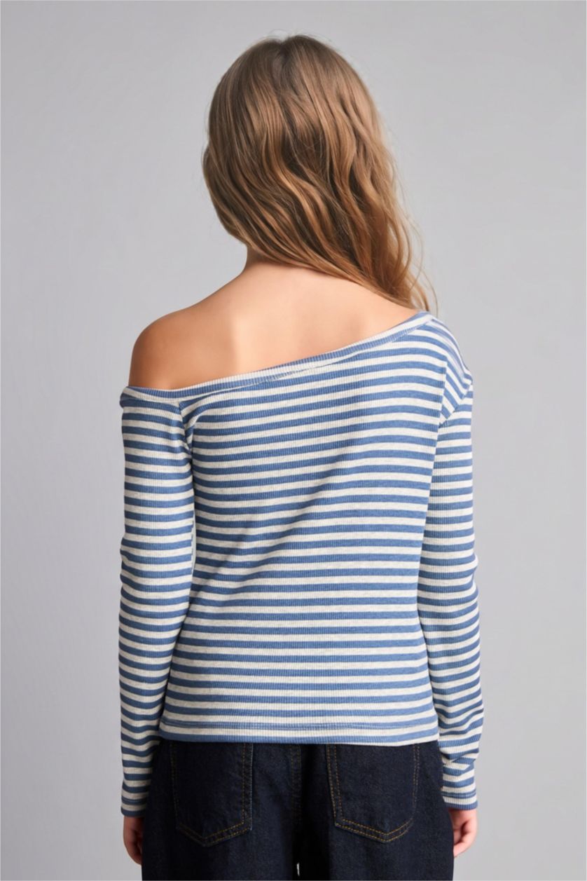 Young Girls - Teen Girls Light Indigo Slim Fit Slogan Long Sleeve T-Shirt