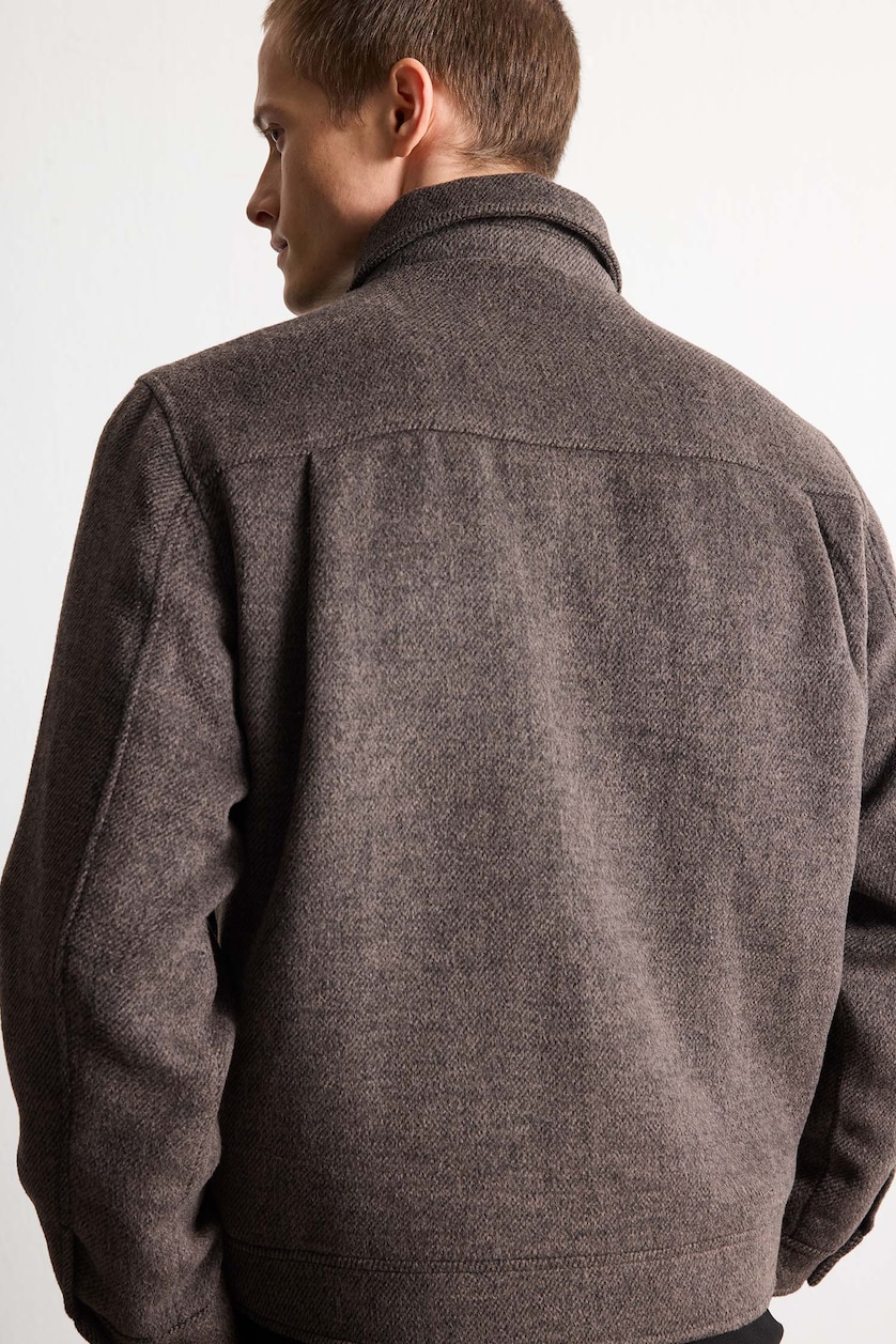 Men Brown Zipper Polo Collar Puffer Jacket