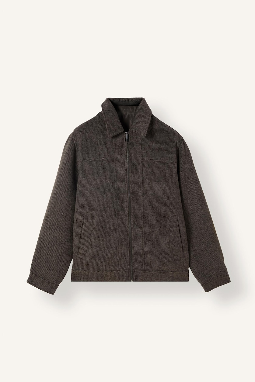 Men Brown Zipper Polo Collar Puffer Jacket