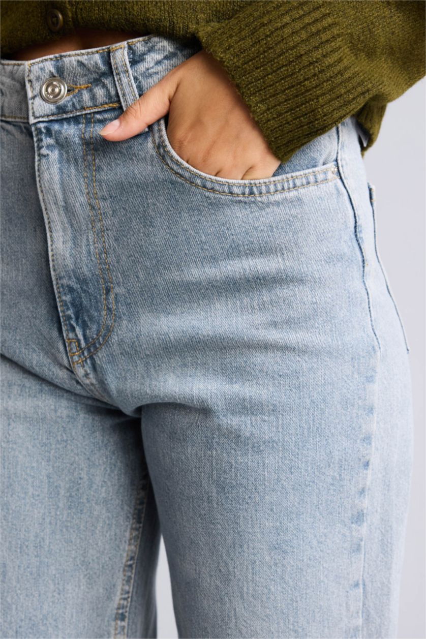 Kadın Mavi Wide Leg Yüksek Bel Jean Pantolon