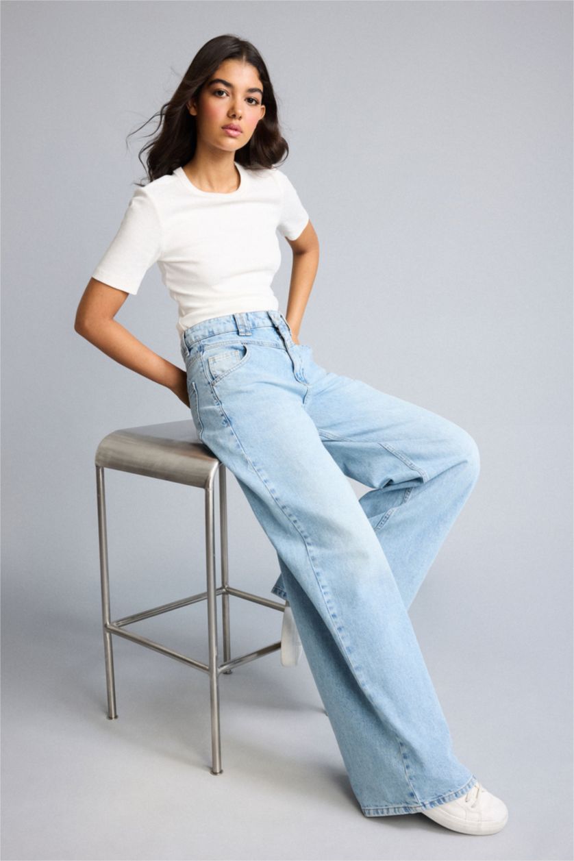 WOMAN Light Indigo Wide Leg High Waist Trousers