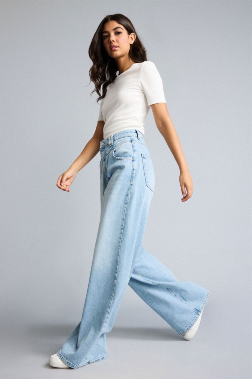 WOMAN Light Indigo Wide Leg High Waist Trousers