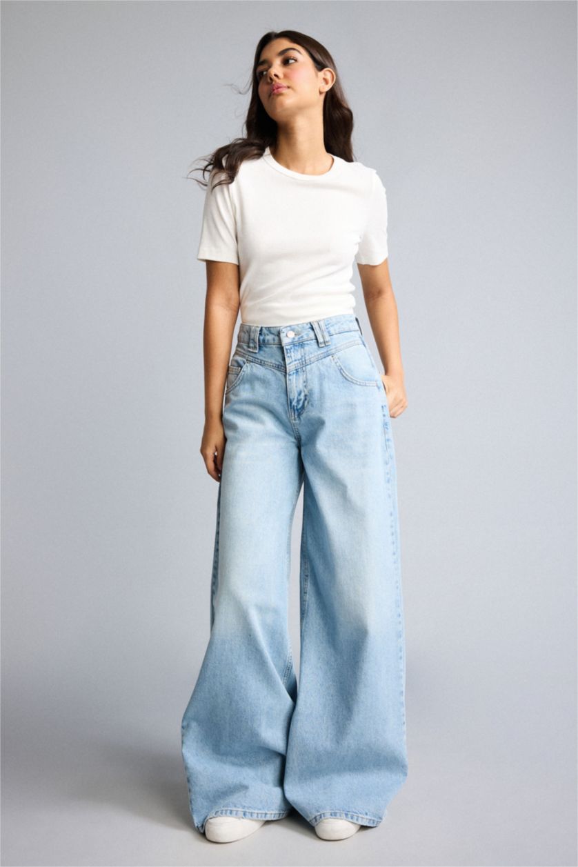 WOMAN Light Indigo Wide Leg High Waist Trousers