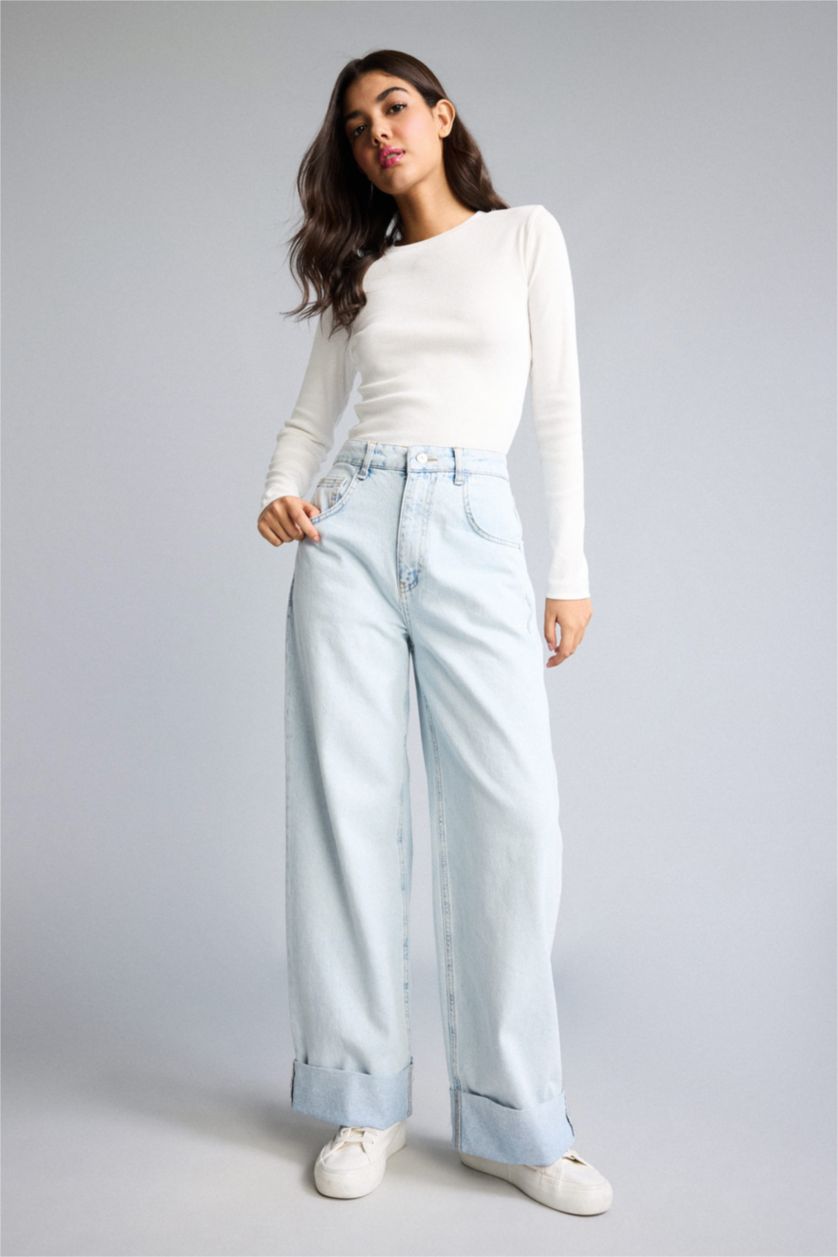 WOMAN Light Blue High Waist Trousers