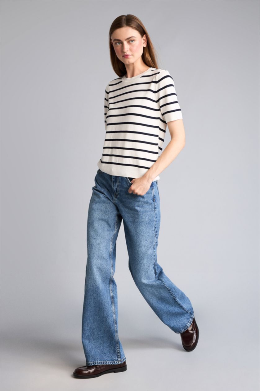 Kadın Mavi Straight Fit Yüksek Bel Jean Pantolon