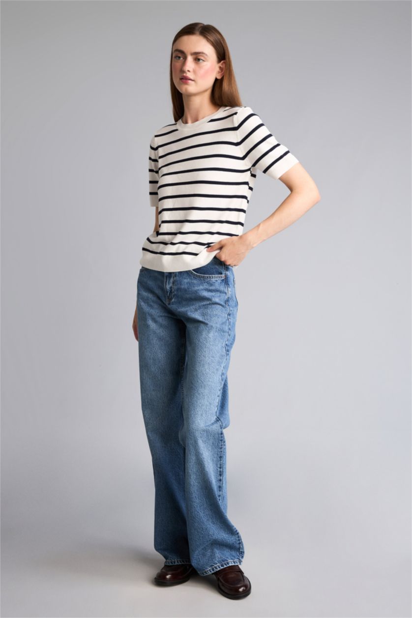 Kadın Mavi Straight Fit Yüksek Bel Jean Pantolon