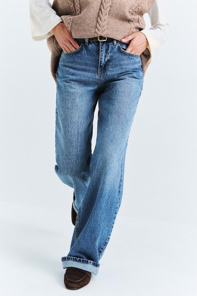 Kadın Mavi Straight Wide Yüksek Bel Jean