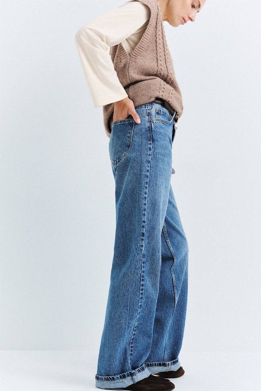 Kadın Mavi Straight Wide Yüksek Bel Jean
